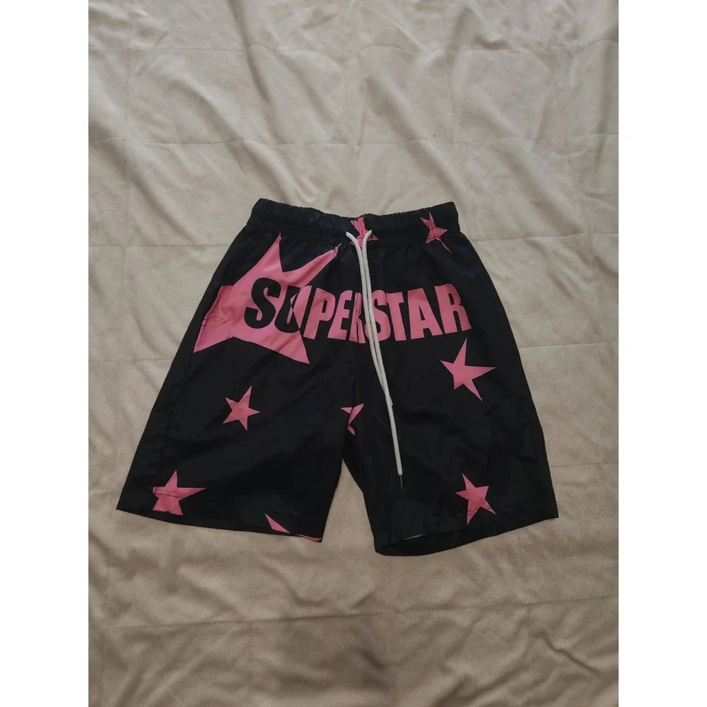 Romwe Mens Swimtrunks or shorts. Black & pink. Superstar. Mens XS 34 NWOT